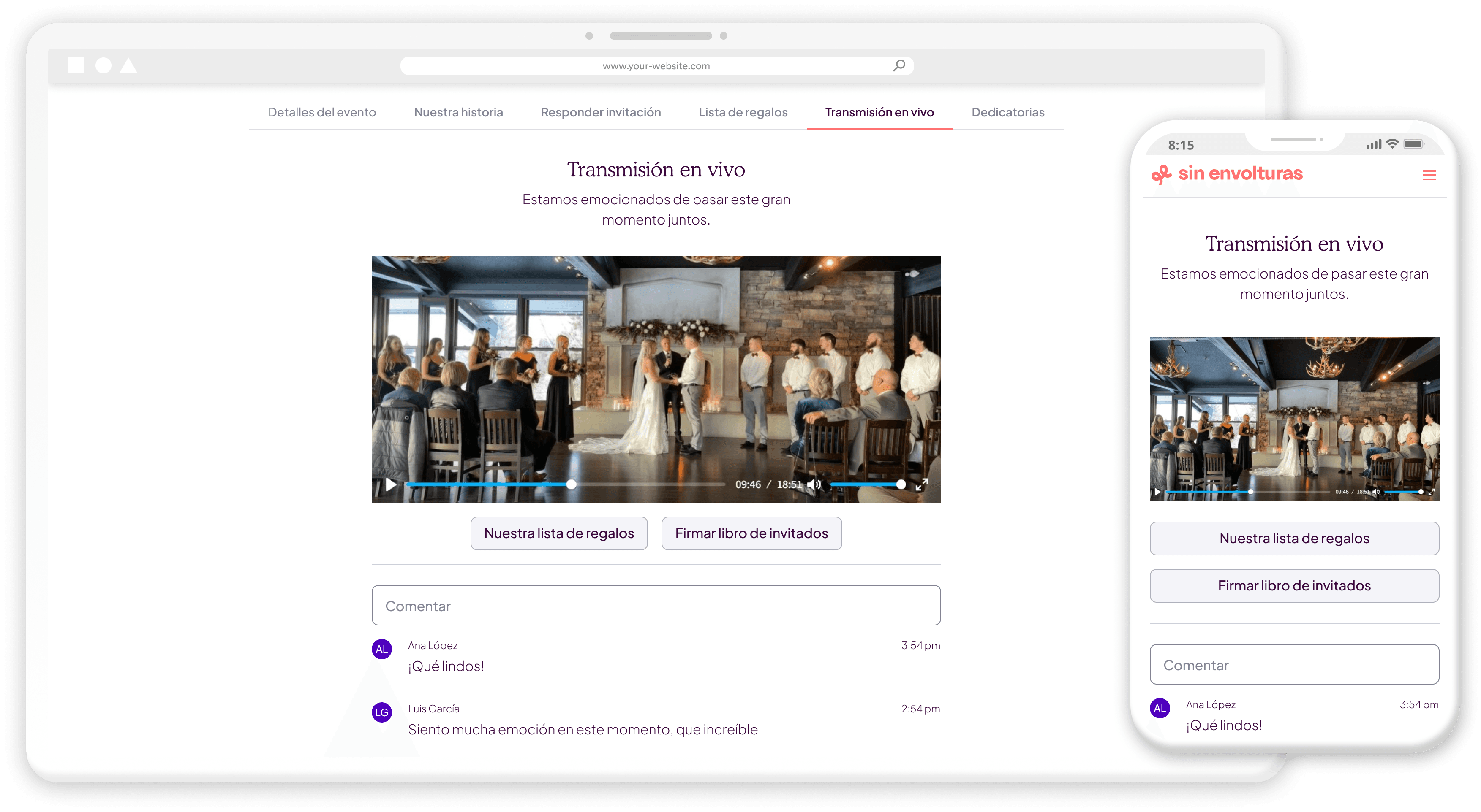 Transmisión en vivo de un evento en la web de Sin Envolturas